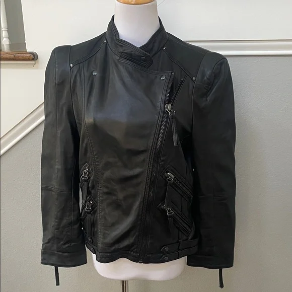 ZARA Woman Black Soft Sheep Skin Leather Moto Jacket - Picture 2 of 7